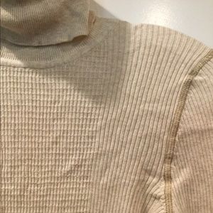 Ecru lightweight ribbed turtleneck sweater